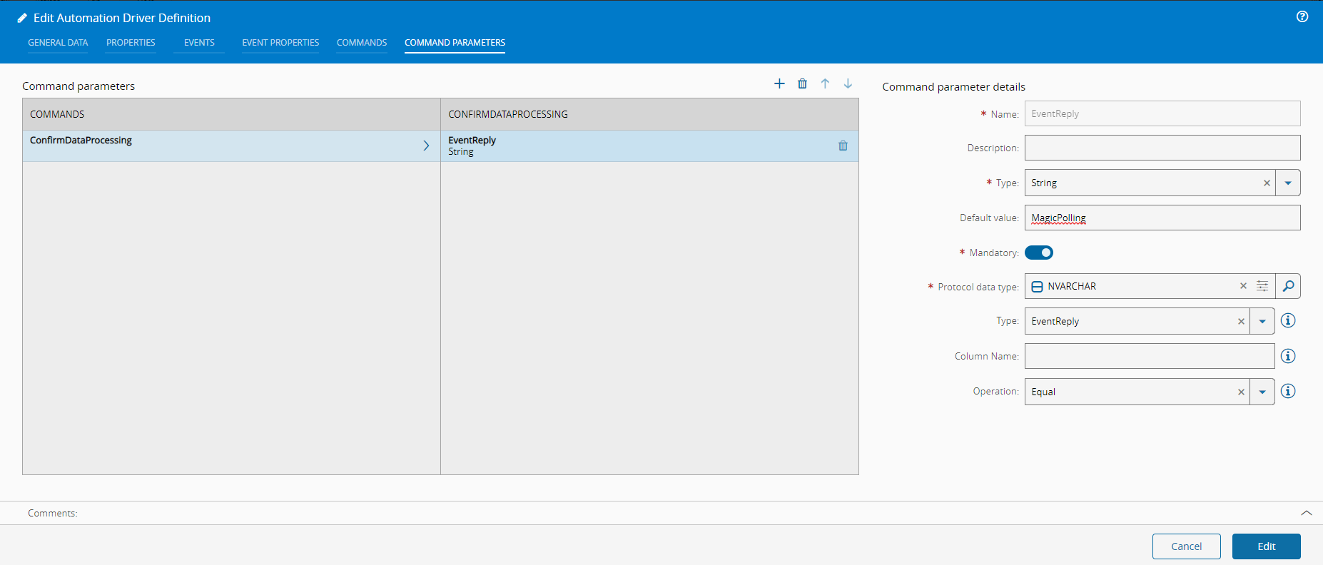 Automation Driver Definition - Event Confirmation Parameter