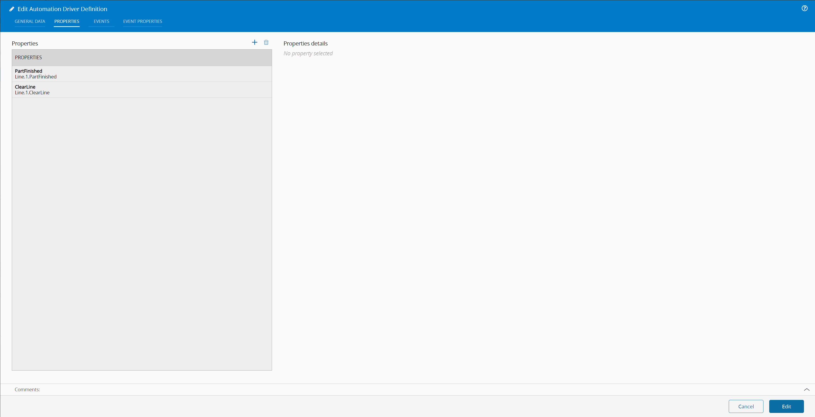 Automation Driver Definition Line 1 Properties