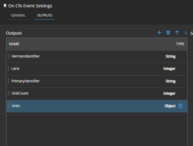 Outputs on Cfx Event Task