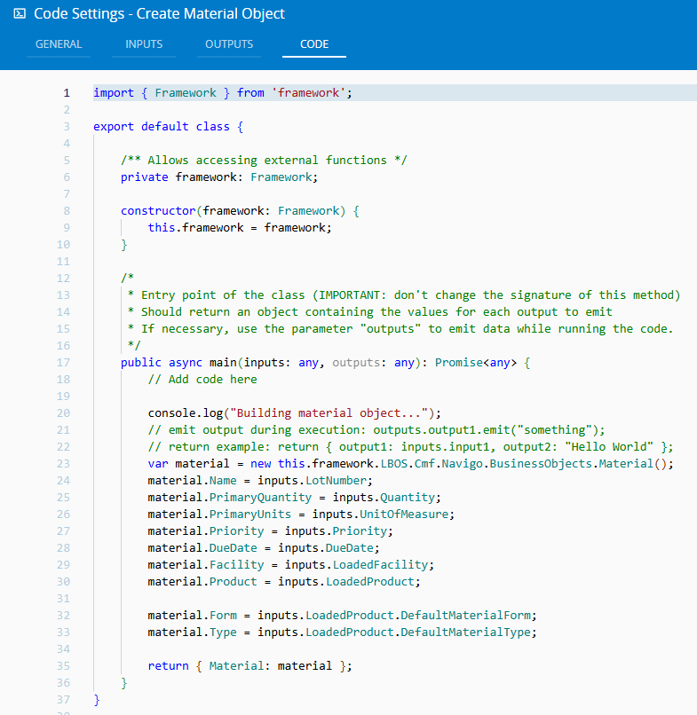 Create Material Object Code Task