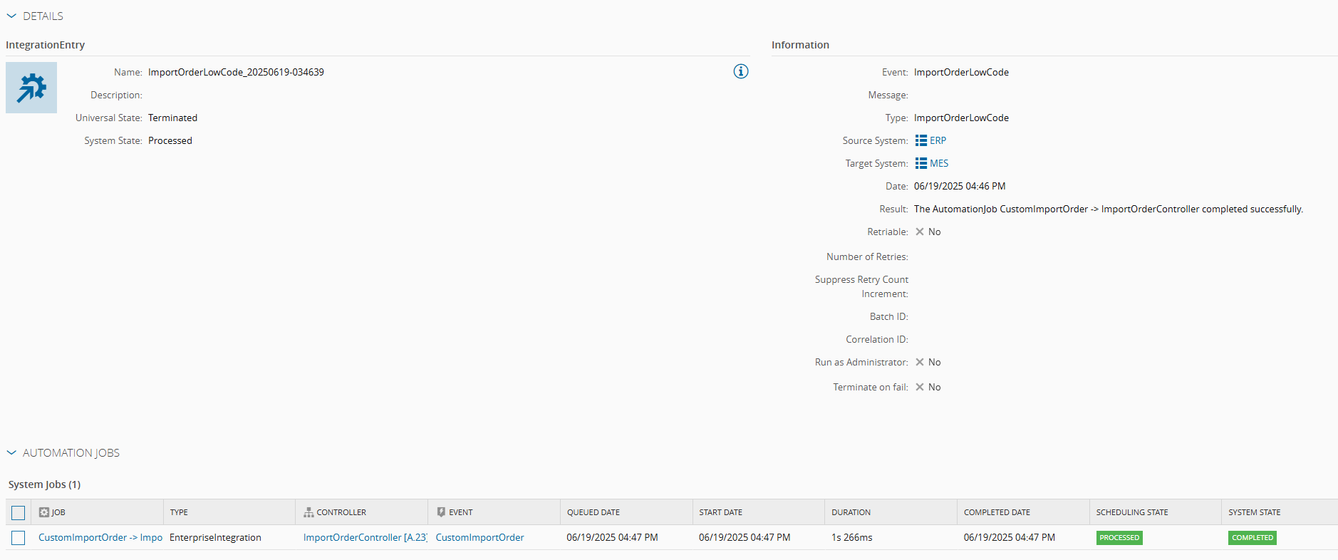 Integration Entry Processed