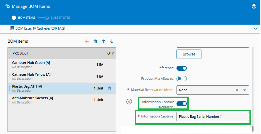 Capture Information for BOM Items Capture Information for BOM Items