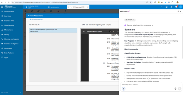 View Summary Example using a Deviation Report