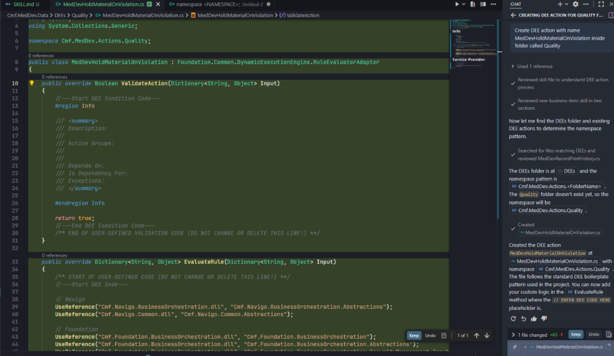 New DEE Action - Generated Code